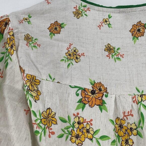 Fig & Flower Size Large Floral Print Linen Blend Short Sleeve Midi Dress Prairie - Picture 13 of 16